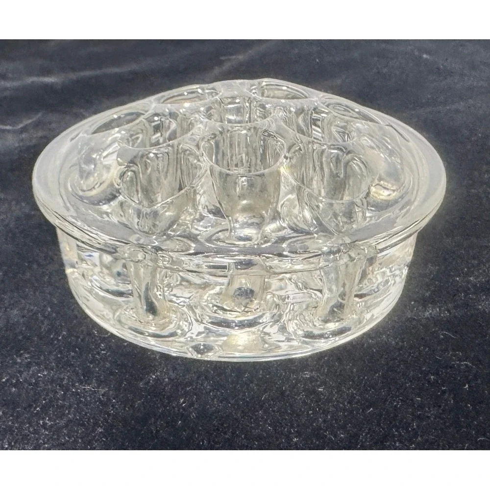 Vintage Clear Glass Flower Frog 11 Hole Round Floral Stem Holder 3 Inch